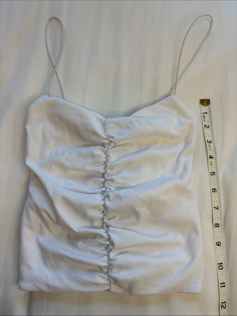 Zara White Ruched Spaghetti Strap Cami